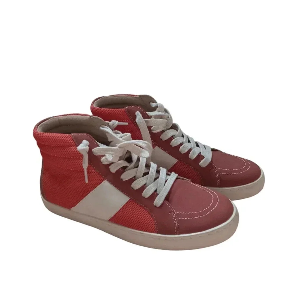 4/$10 White Raven High Top Orange and White Sneakers Size 8